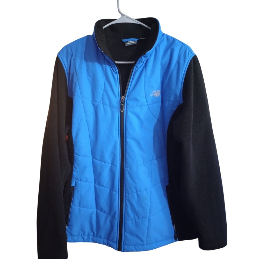 New Balance Women 2X Blue Black Hybrid Quilted Puffer Fleece Full Zip Jacket